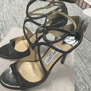 Gorgeous sparkly, strappy anthracite heels.